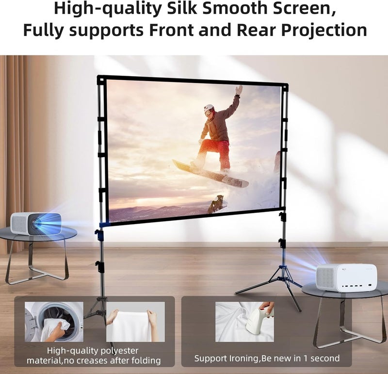 GAINVANE Projection Screen with Stand,100 inch Portable Movie Screen 16:9 HD 4K Double Sided Projection Screen with Carry Bag Indoor Outdoor Video Screen for Home Theater - Image 3